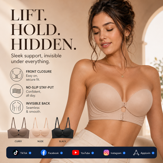 🥳LUCKMEEY Womens Strapless Front Closure Bra Push Up Lift Bra Padded Add Cup💞