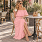 👗Women's Off-Shoulder Ruffled Side-Slit Maxi Dress with Pockets