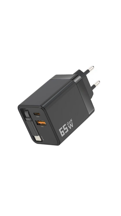 65W Fast Charging Phone Charger Block with Retractable 80cm Type-C Cable