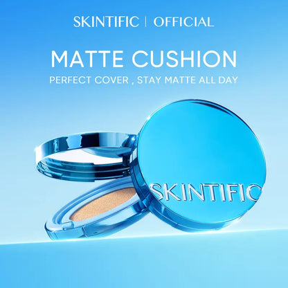 ❤️New Shade Launch❤️SKINTIFIC Velvet Matte Cushion Foundation Blue Ultra Cover Powder Foundation, 12h Oil-Control, Lightweight, Long-Lasting, Waterproof Korean Cushion Makeup