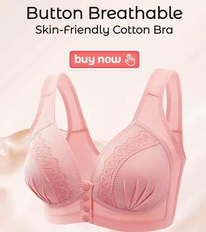 📢📢50% OFF !! 💕CloudComfort™ Front-Button Cotton Bra – Breathable • Wire-Free • All-Day Support • Non-Padded & Skin-Friendly 🌿