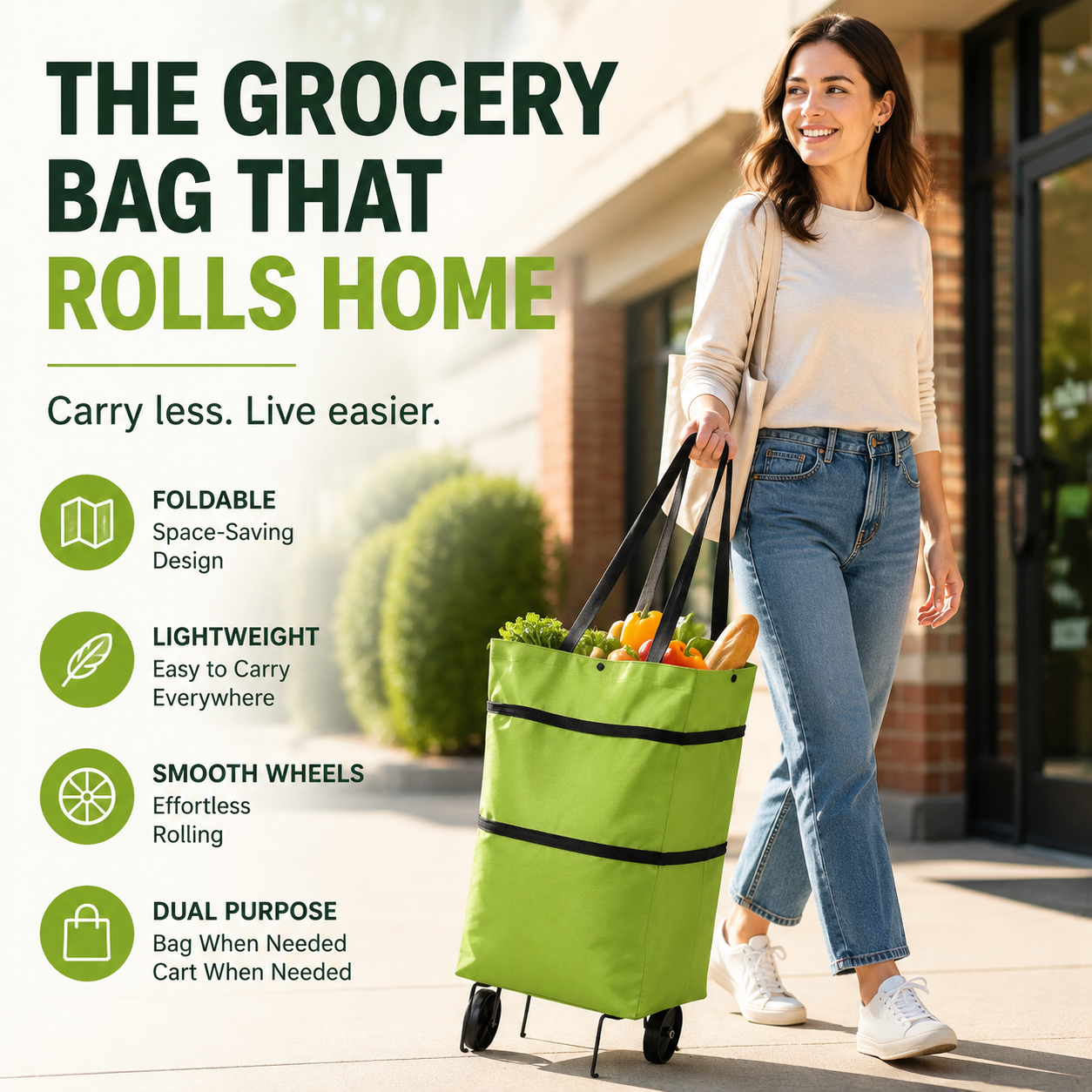 🎁Last Day Promotion 49% OFF🛒 Foldable Grocery Cart Bag – The Rolling Shopping Bag That Saves Your Back