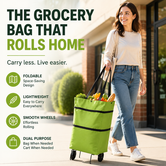 🎁Last Day Promotion 49% OFF🛒 Foldable Grocery Cart Bag – The Rolling Shopping Bag That Saves Your Back