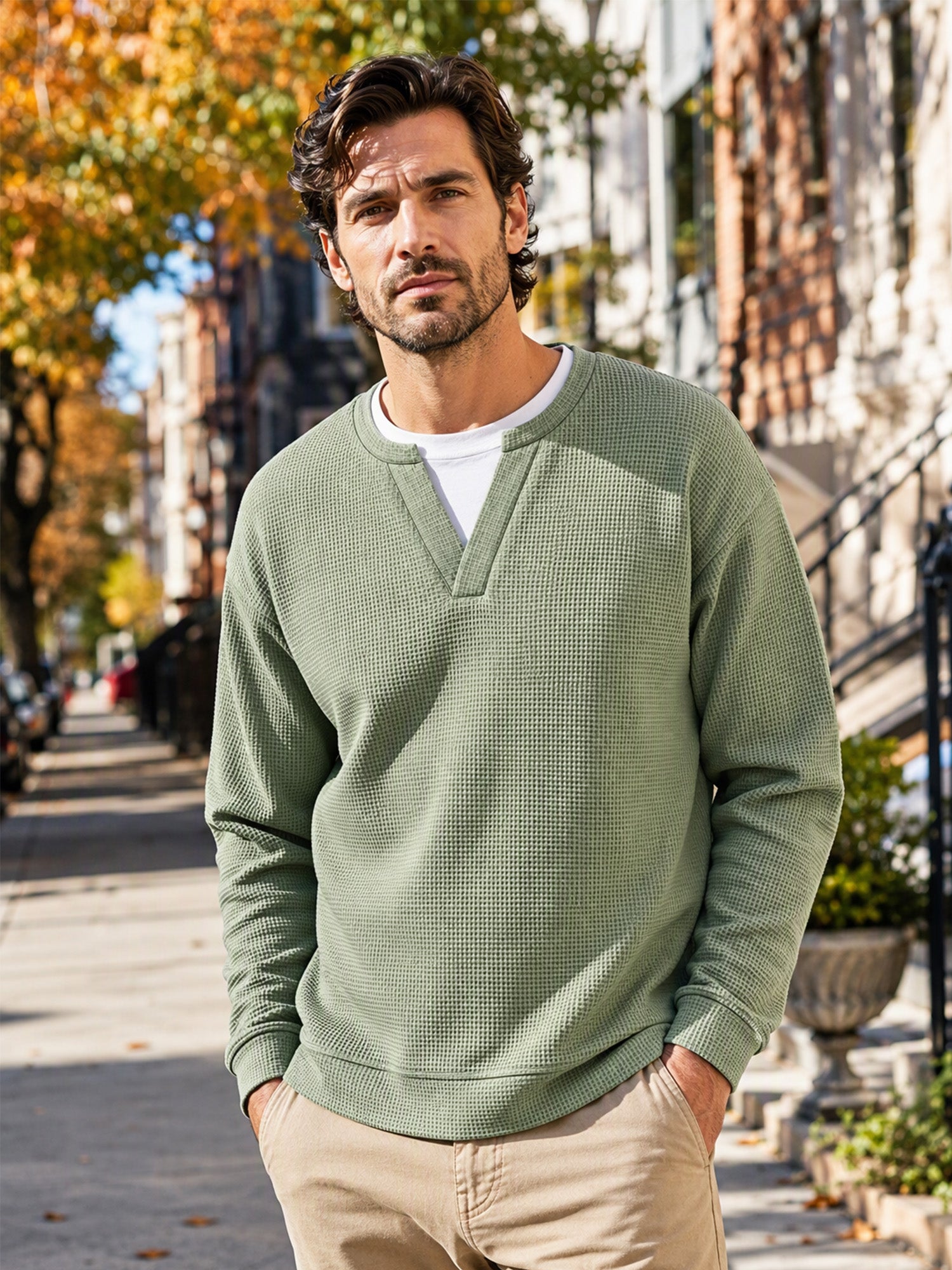 ✨💖Black Friday Mega Deal – 50% off!💖Men's Layered-Look Waffle T-Shirt | Comfortable everyday style with elegant texture 👚