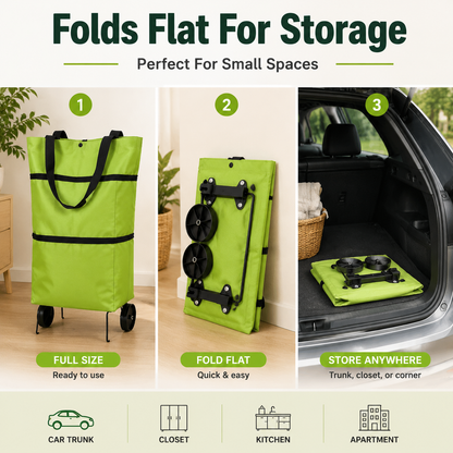 🎁Last Day Promotion 49% OFF🛒 Foldable Grocery Cart Bag – The Rolling Shopping Bag That Saves Your Back