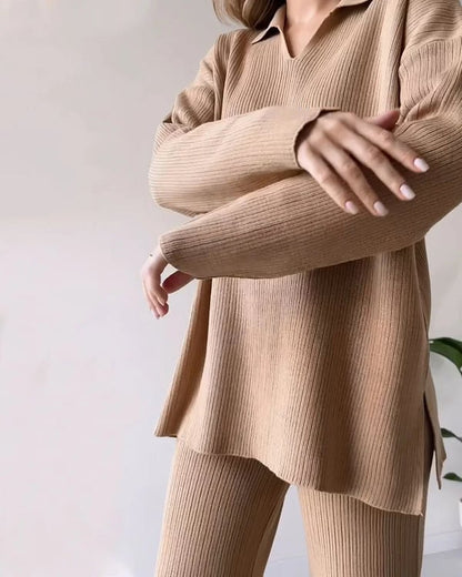 🔥Hot Sale 39% OFF🎁V-Neck Casual Slit Knitted Two-Piece Set