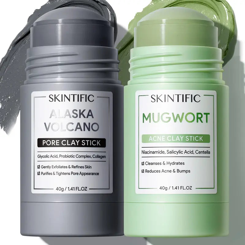 ✨Dual Clay Mask Stick Set — Mugwort Clarifying / Volcanic Mud Detoxifying / Brightening & Even-Toning