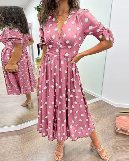 🌷Limited Time 53% OFF💞💃Deep V-neck polka-dot dress