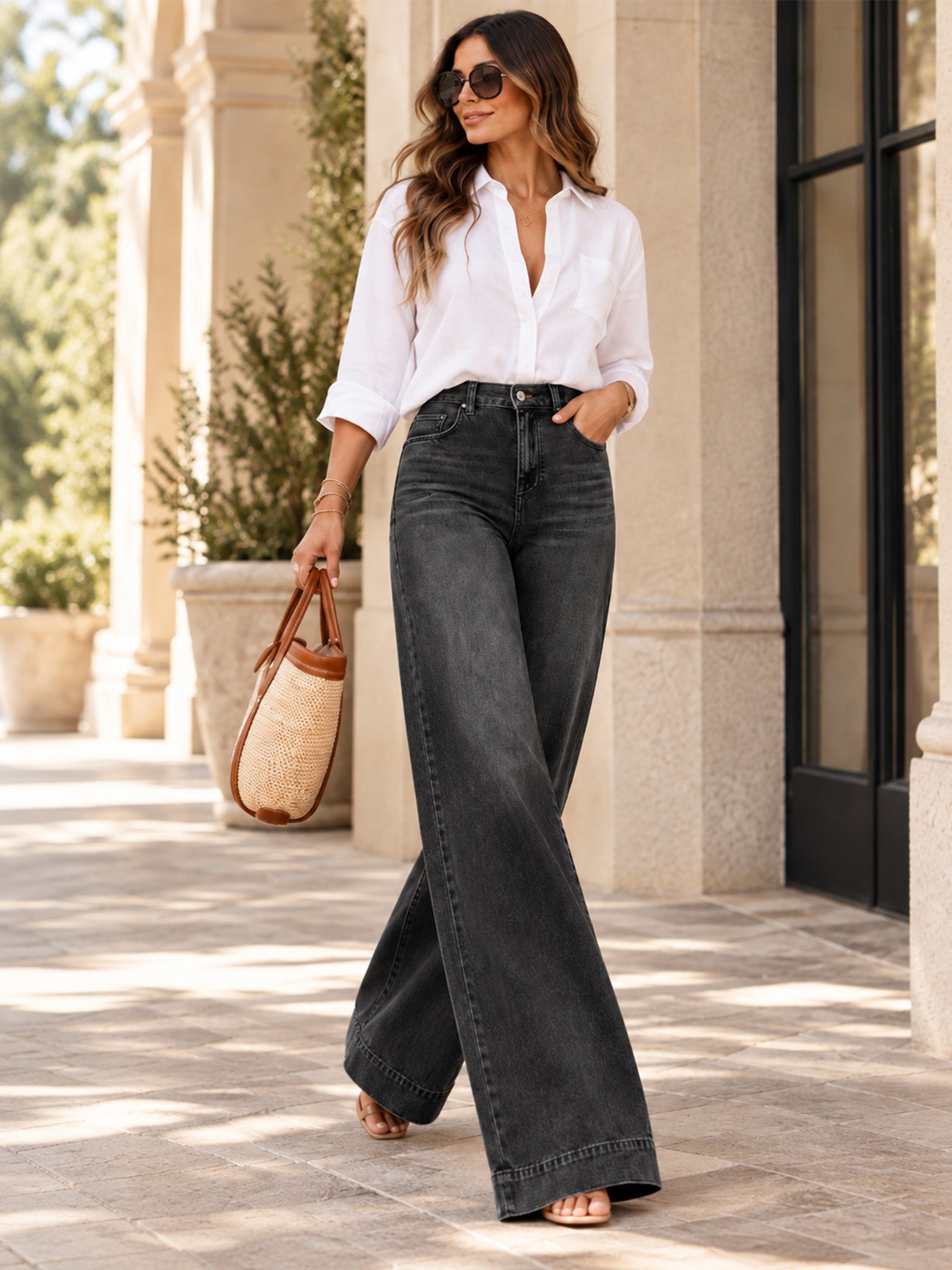 💖Black Friday Mega Deal – 50% off!💖Women's Vintage-Wash High-Rise Wide-Leg Jeans
