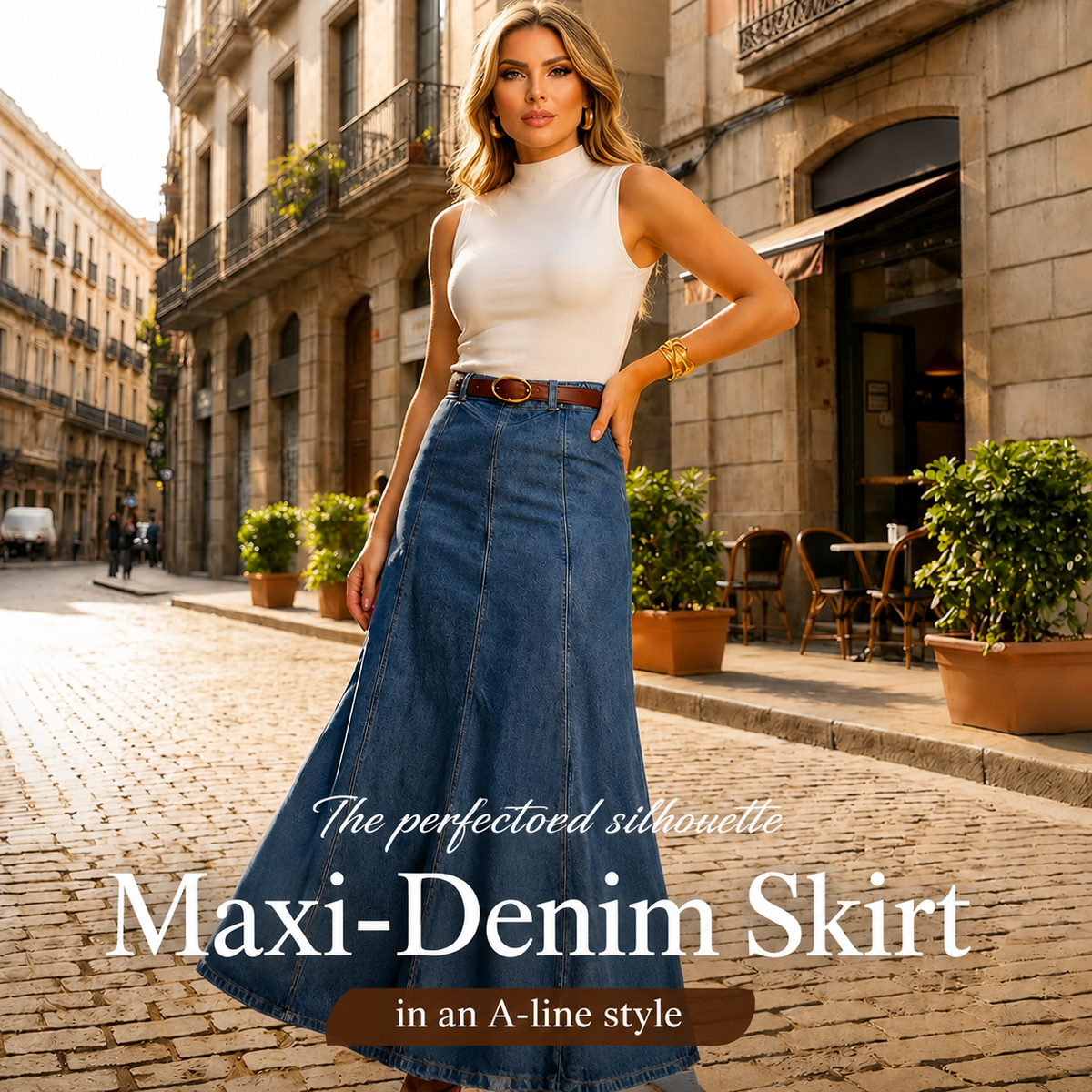 🎉 2026 Sale — Over 28,200 Sold!💙Women's High‑Waist A‑Line Denim Maxi Skirt – Flattering 👗