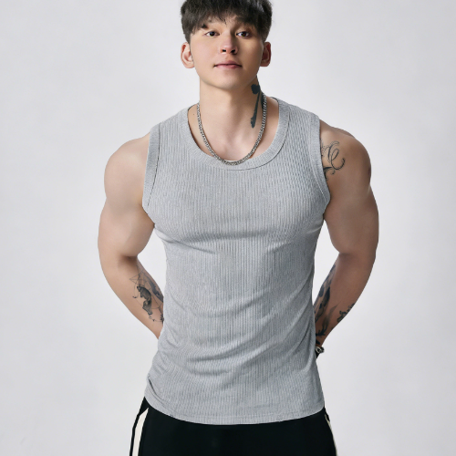 💪👕Men's  Wide Strap Ribbed Tank Top