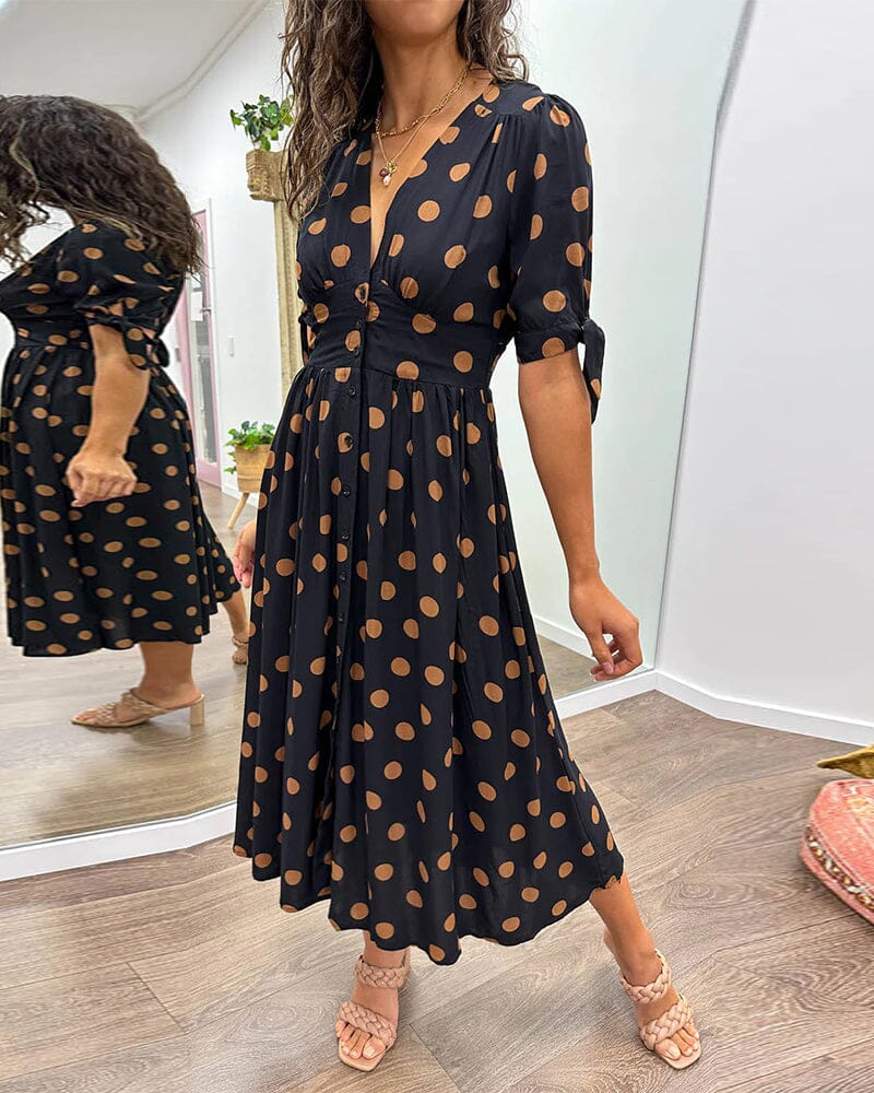 🌷Limited Time 53% OFF💞💃Deep V-neck polka-dot dress