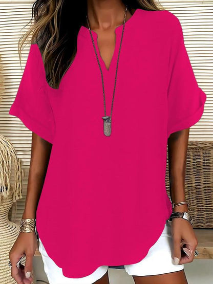 💞50K+ SOLD!🌸Women's Plain Short Sleeve Blouse, Casual Solid Color Top for Daily Wear