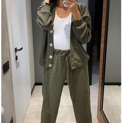 ⏳Limited Sale 50% OFF🌸Women's Knitted Buttoned Jacket and Pants Two-piece Set