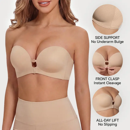 🥳LUCKMEEY Womens Strapless Front Closure Bra Push Up Lift Bra Padded Add Cup💞