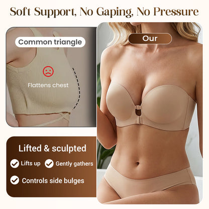 🥳LUCKMEEY Womens Strapless Front Closure Bra Push Up Lift Bra Padded Add Cup💞