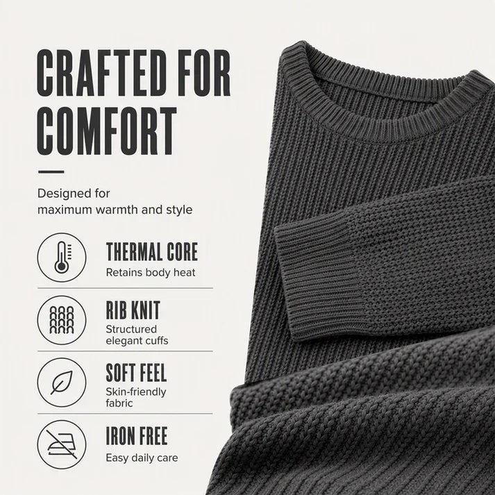 ✨ Timeless Comfort | Men's Soft Crew-Neck Sweater with Ribbed Hem