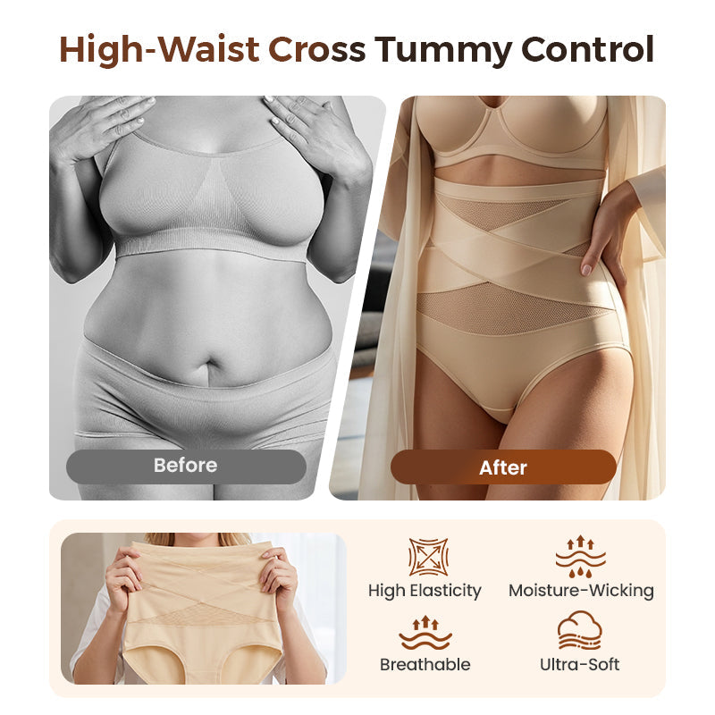 Last Day-Buy 1 Get 3 PacksPlus-Size High-Waist Cross Tummy Control Panties