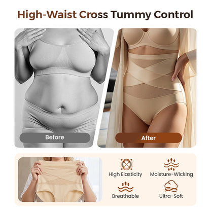 Last Day-Buy 1 Get 3 PacksPlus-Size High-Waist Cross Tummy Control Panties