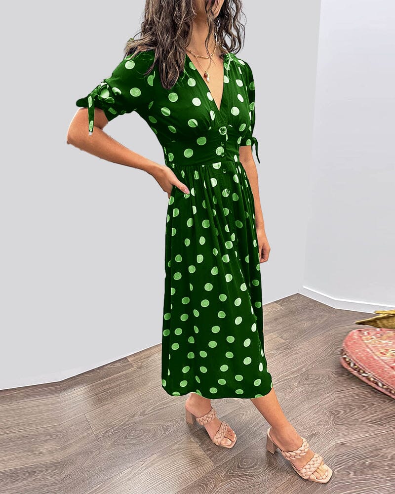 🌷Limited Time 53% OFF💞💃Deep V-neck polka-dot dress