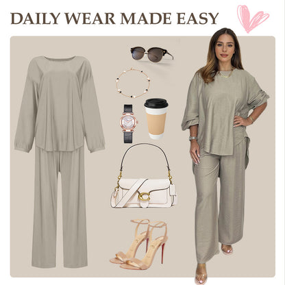 🔥OFFERTA SPECIALE - SCONTO DEL 55%💝Completo da donna con pantaloni larghi a vita alta e maniche lunghe
