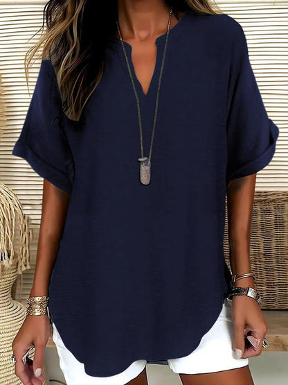 💞50K+ SOLD!🌸Women's Plain Short Sleeve Blouse, Casual Solid Color Top for Daily Wear