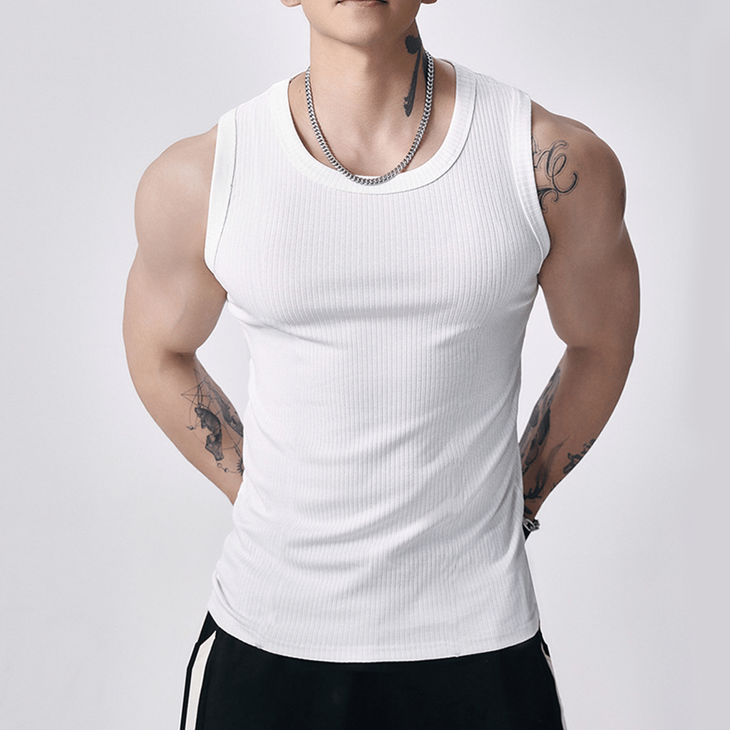 💪👕Men's  Wide Strap Ribbed Tank Top