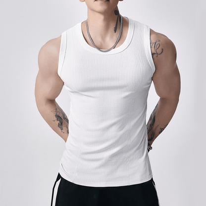 💪👕Men's  Wide Strap Ribbed Tank Top