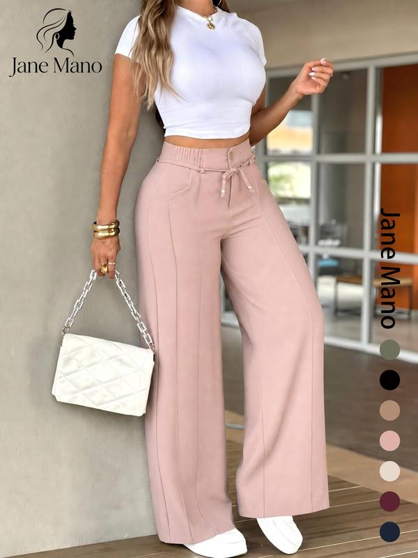 ✨ Easy Everyday Comfort | Women's High-Waisted Straight-Leg Pants with Elastic Back