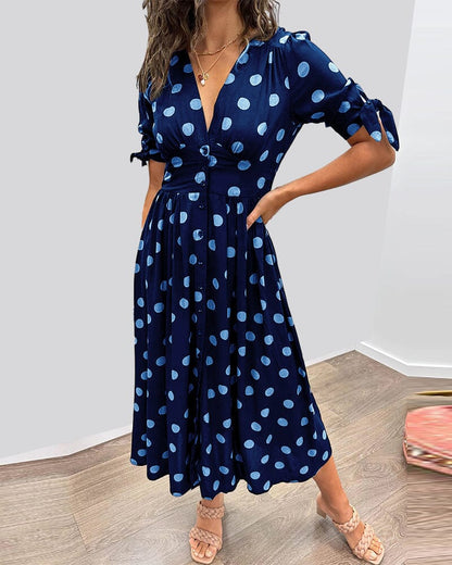 🌷Limited Time 53% OFF💞💃Deep V-neck polka-dot dress