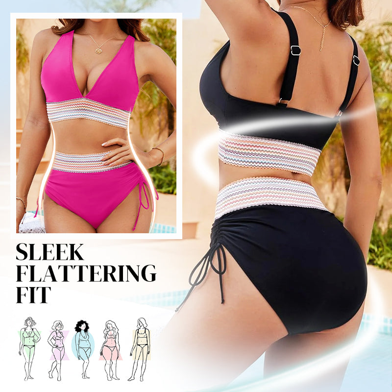 😍👙High Waisted Tummy Control Color Block Bikini Sets