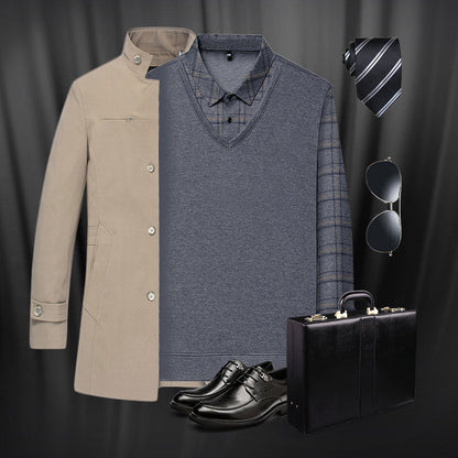 ✨New Arrival✨Men's Faux Two Piece Lapel Long-Sleeve Tops