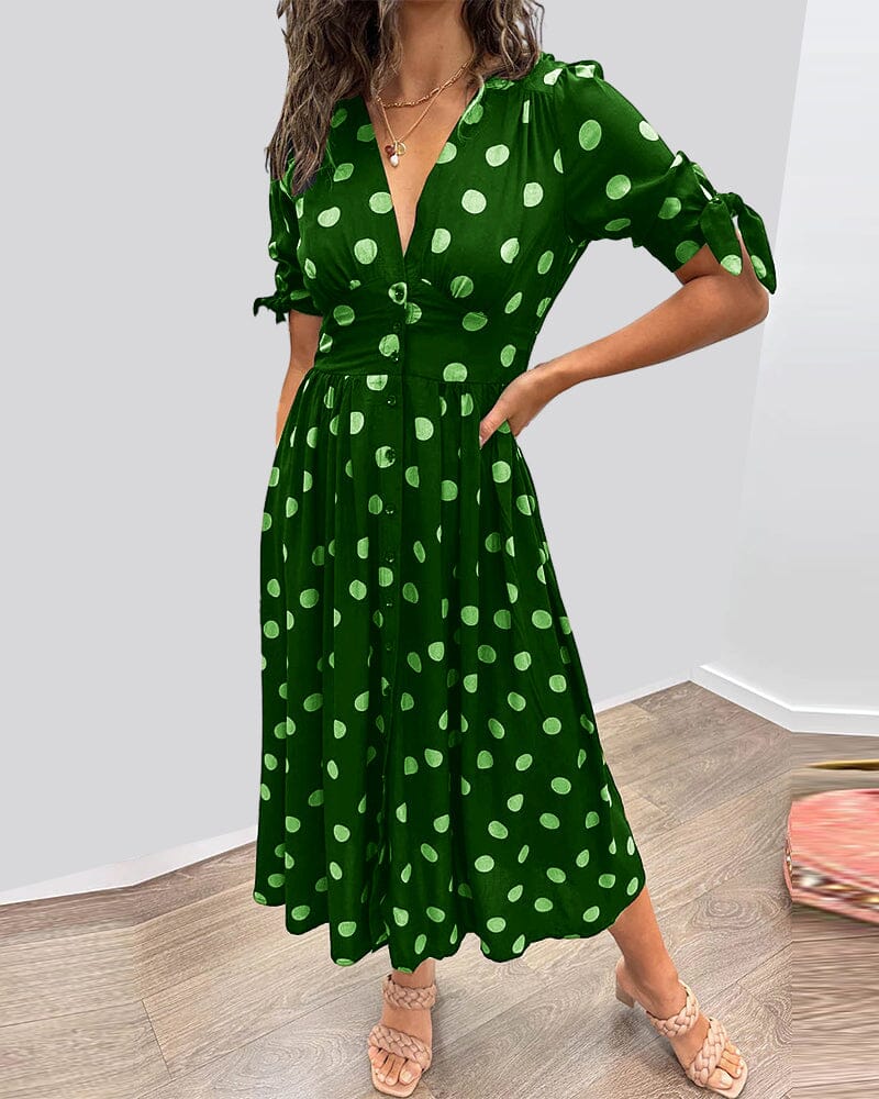 🌷Limited Time 53% OFF💞💃Deep V-neck polka-dot dress