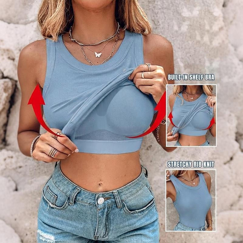 💖LAST DAY SPECIAL SALE 50% OFF🍃💖Women's Ribbed Stretchy Tank Top with Built-in Bra