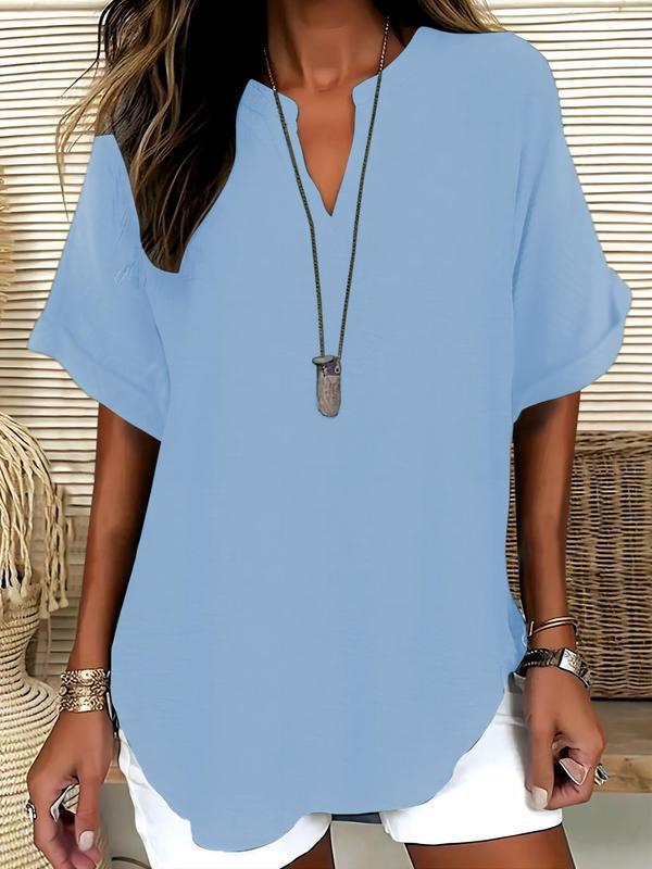 💞50K+ SOLD!🌸Women's Plain Short Sleeve Blouse, Casual Solid Color Top for Daily Wear