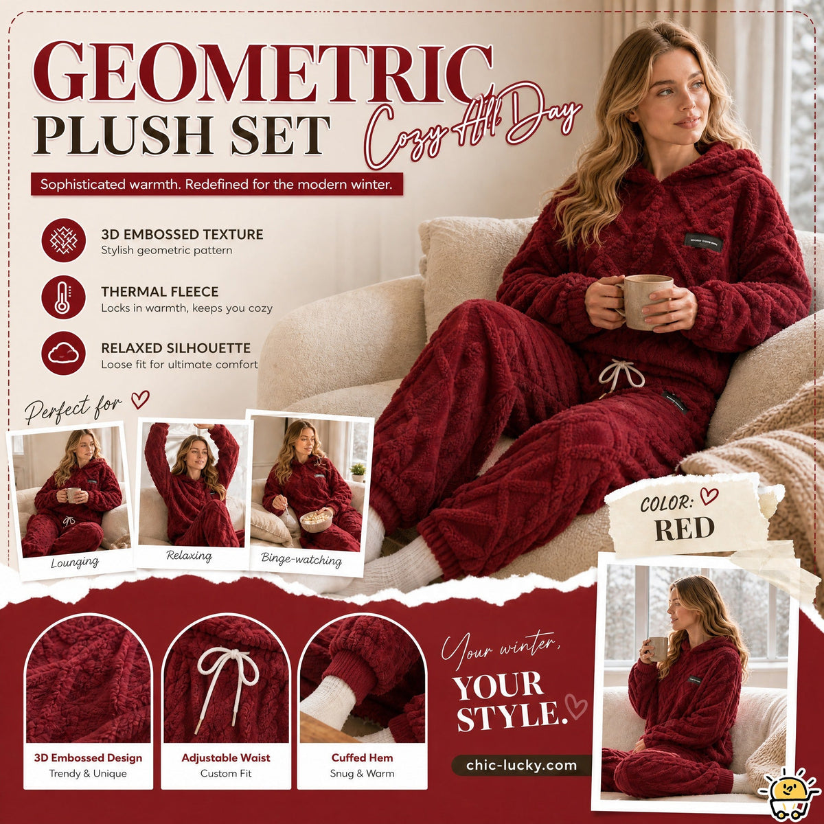 💖Black Friday Mega Deal – 50% off!💖Embossed Geometric Plush Set – Timeless Comfort & Effortless Style For Every Occasion