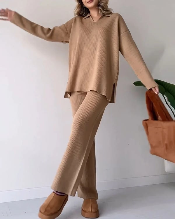 🔥Hot Sale 39% OFF🎁V-Neck Casual Slit Knitted Two-Piece Set