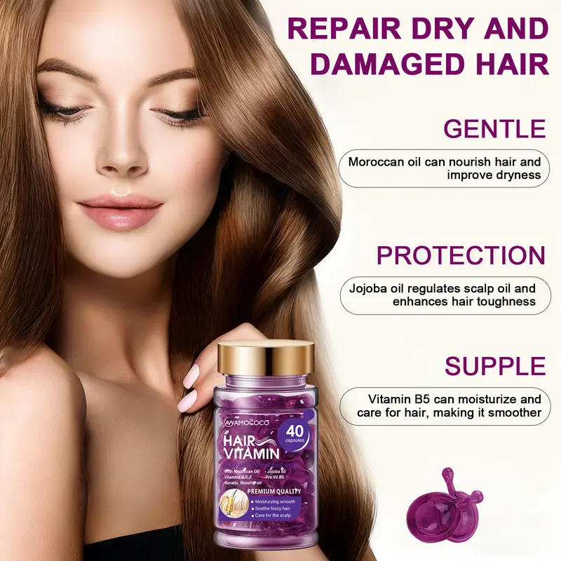🔥 Hair Vitamin Serum Capsules - with Moroccan Oil, Keratin & Vitamins for Smooth, Frizz-Free Hair | Premium Hair Care