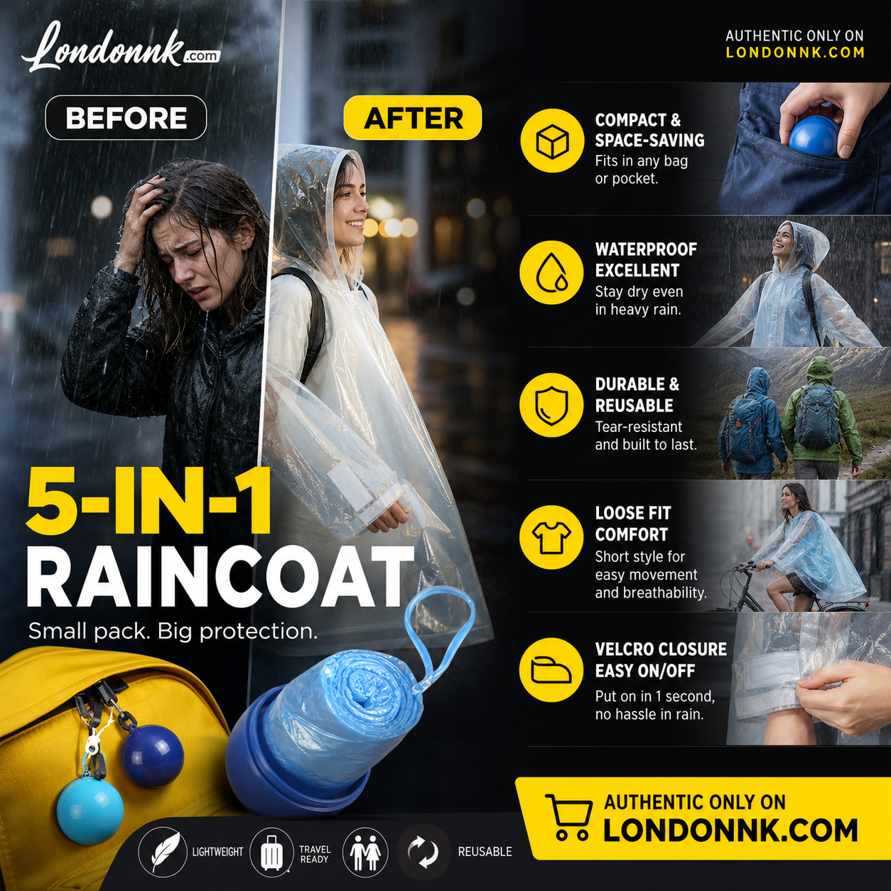 🥳BUY 1 GET 1 FREE! ☔Pocket-Sized Ball Disposable Raincoat – Ultra‑compact ball packaging fits in any bag, purse or glove box. Waterproof & easy to use – always ready for sudden showers! 🌧️✨