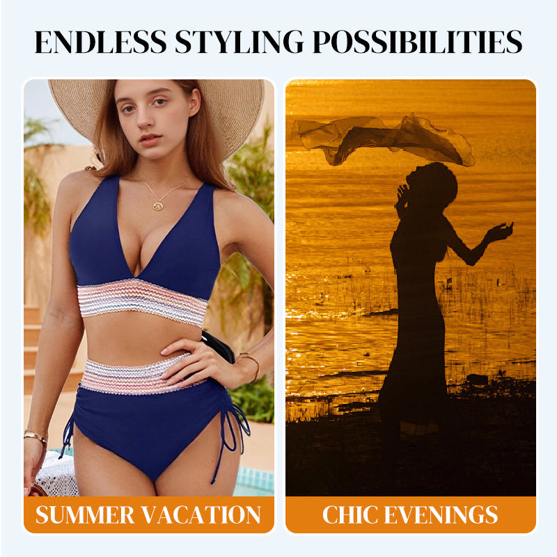 😍👙High Waisted Tummy Control Color Block Bikini Sets
