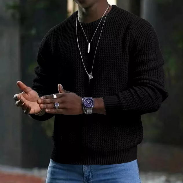 ✨ Timeless Comfort | Men's Soft Crew-Neck Sweater with Ribbed Hem