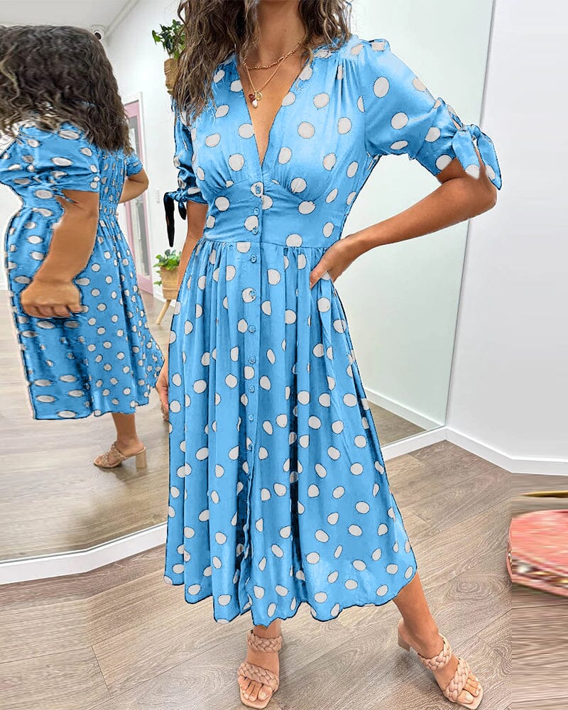 🌷Limited Time 53% OFF💞💃Deep V-neck polka-dot dress