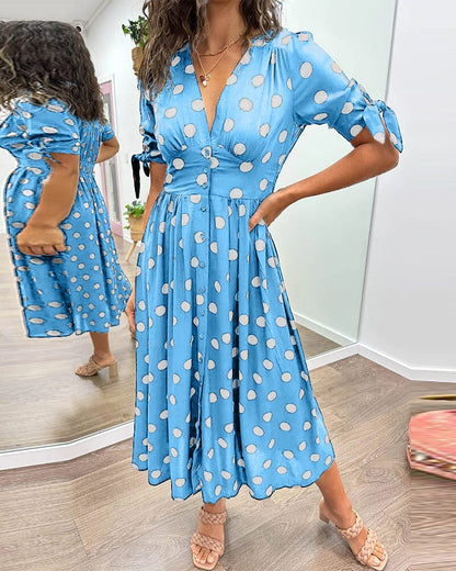 🌷Limited Time 53% OFF💞💃Deep V-neck polka-dot dress