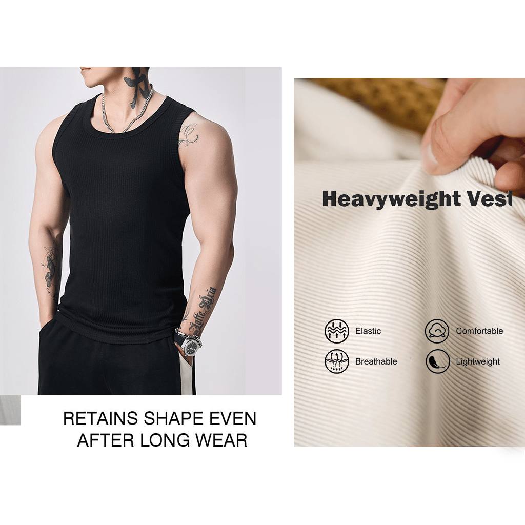 💪👕Men's  Wide Strap Ribbed Tank Top