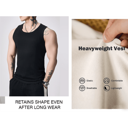 💪👕Men's  Wide Strap Ribbed Tank Top