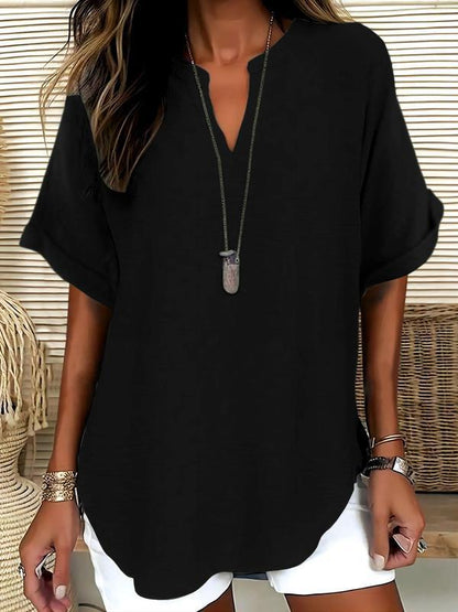 💞50K+ SOLD!🌸Women's Plain Short Sleeve Blouse, Casual Solid Color Top for Daily Wear
