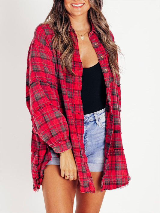 🔥Hot Sale 68% OFF🔥🏆Women's Mineral Washed Button Down Plaid Shirt