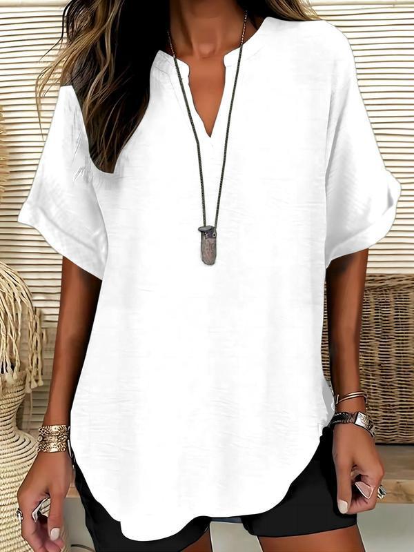 💞50K+ SOLD!🌸Women's Plain Short Sleeve Blouse, Casual Solid Color Top for Daily Wear