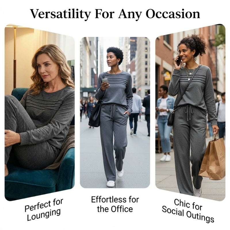 Crew Neck Drawstring 2‑Piece Loungewear Set 👚 Soft Matching Top & Pants