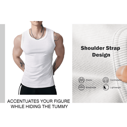 💪👕Men's  Wide Strap Ribbed Tank Top